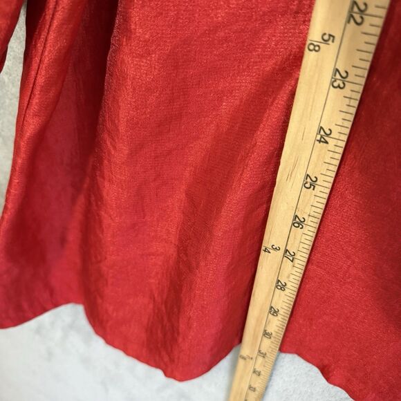 Ali Miles Artsy Tunic 2X Buttons Top Red 3/4 Sleeve Sateen Lagenlook Wire Collar - Picture 6 of 7